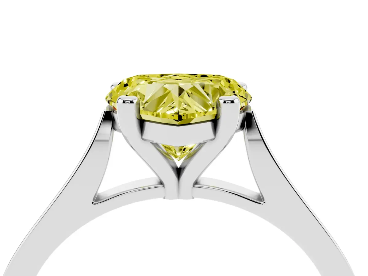 Fancy Yellow Heart Cut Solitaire Diamond Ring with Four-Prong Setting and Tapered Band Silver