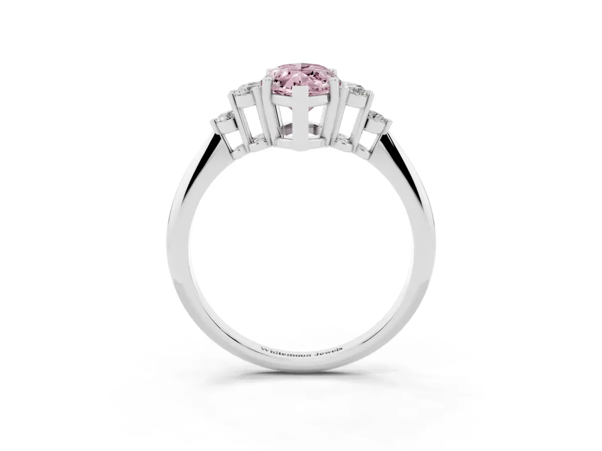 Fancy Pink Marquise Cut Cut Diamond Cluster Ring with Solitaire Band and Four-Prong Setting Silver