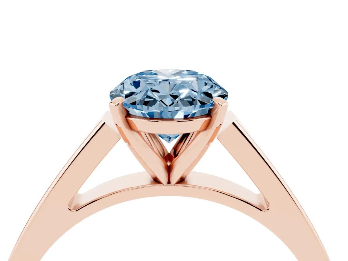 Fancy Blue Oval Cut Solitaire Engagement Ring with Four-Prong Setting and Tapered Band Rose gold