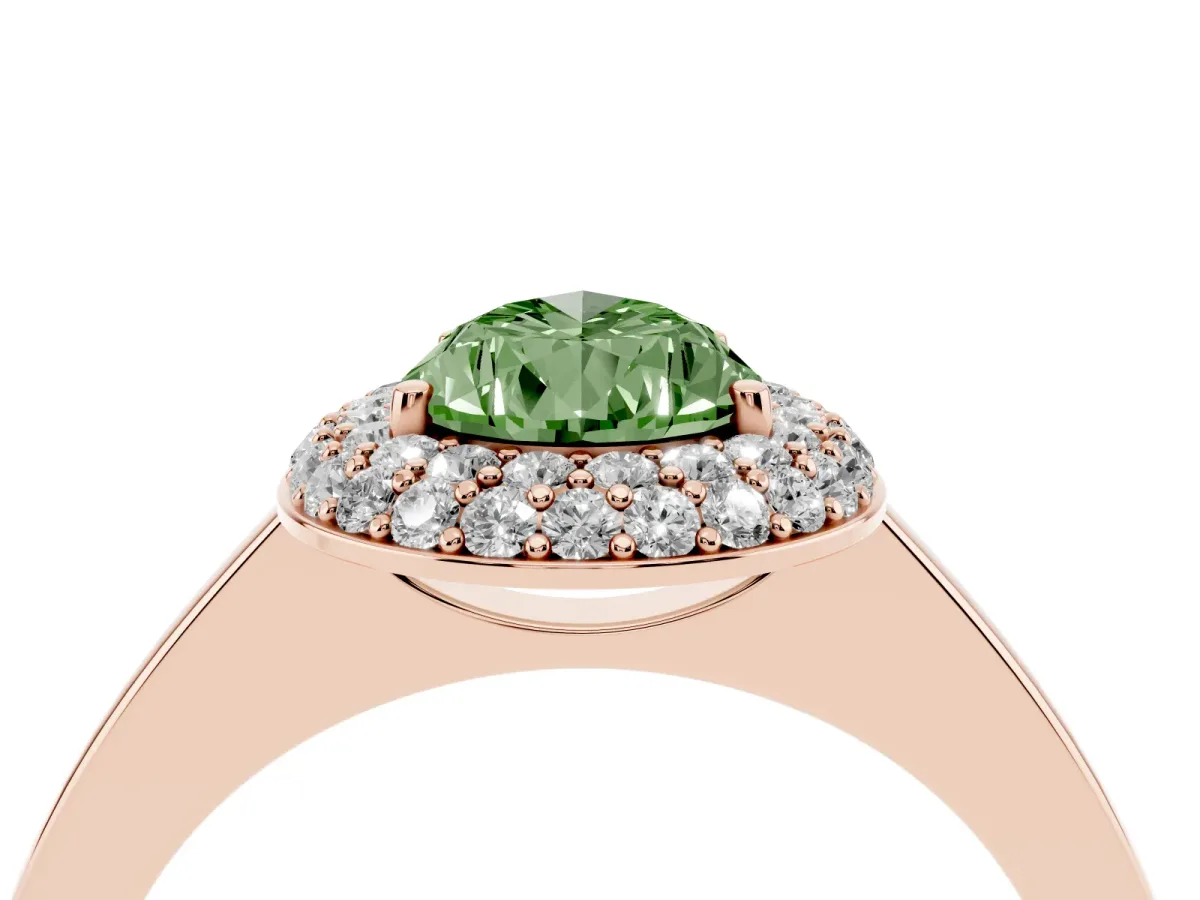 Fancy Green Pear Cut Halo Diamond Engagement Ring with Solitaire Band and Four-Prong Setting Rose gold