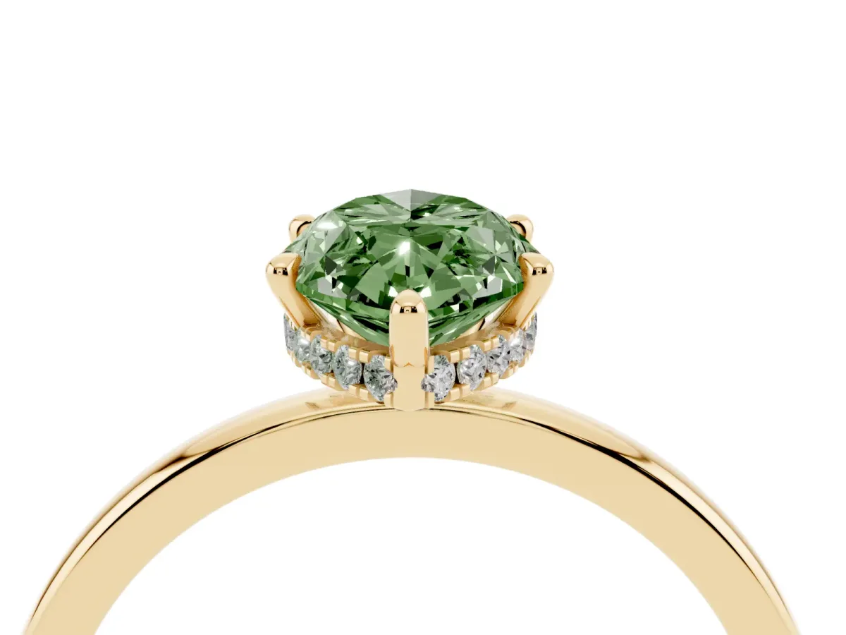 Fancy Green Marquise Cut Solitaire Engagement Ring with Cathedral Band and Four-Prong Setting Yellow gold