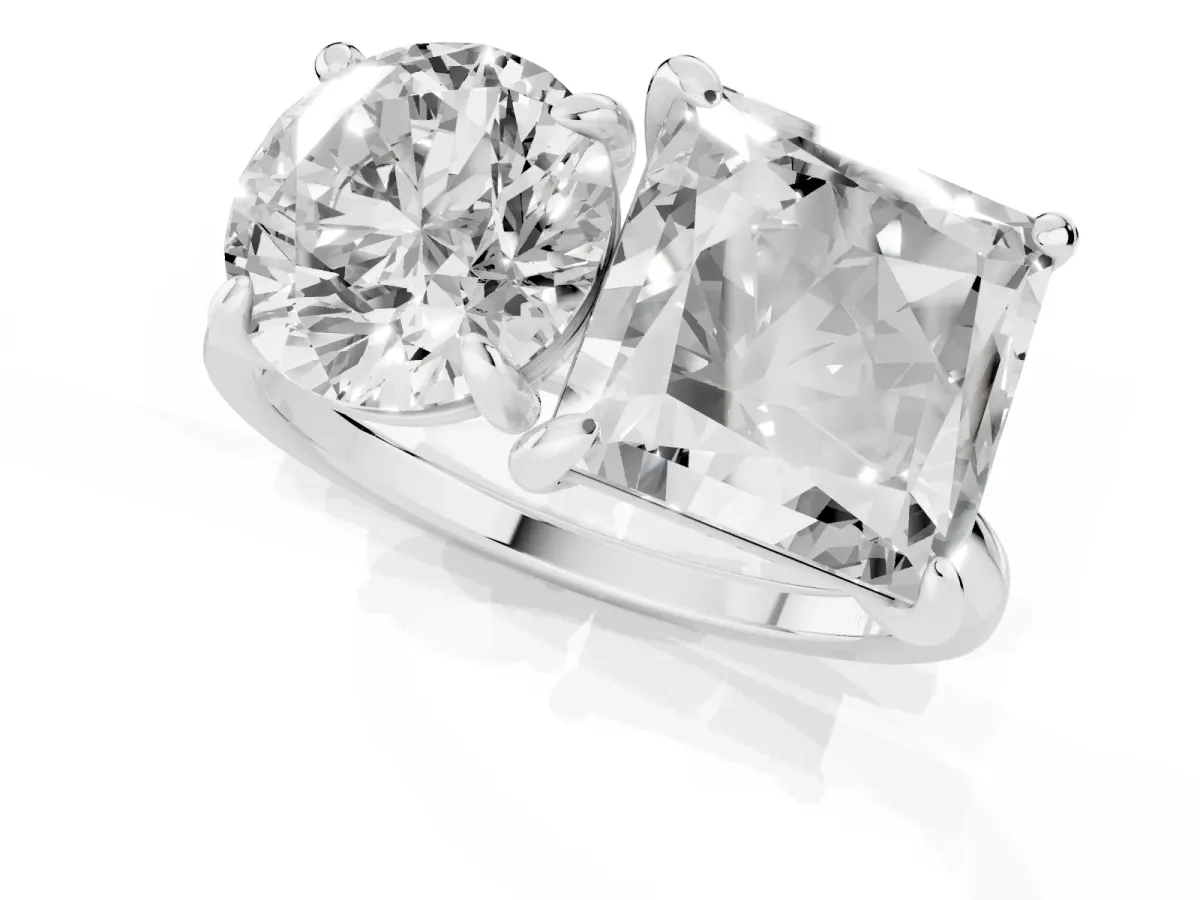 Round and Princess Toi Moi Ring with Prong Setting and Plain Band Silver