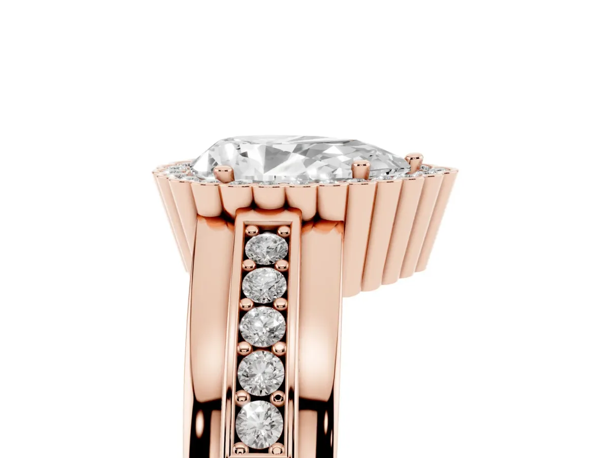 Pear Cut Cut Halo Pave Band Four-Prong Ring Rose gold