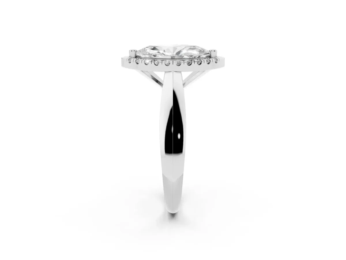 Marquise Cut Cut Halo Solitaire Engagement Ring with Square Band and Four-Prong Setting Silver