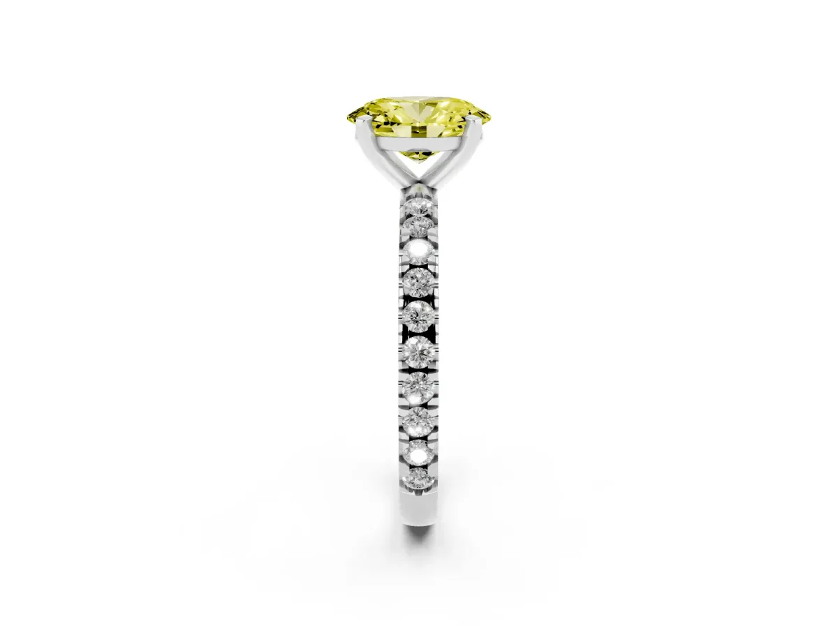 Fancy Yellow Oval Cut Diamond Pavé Band Solitaire with Four-Prong Setting Silver