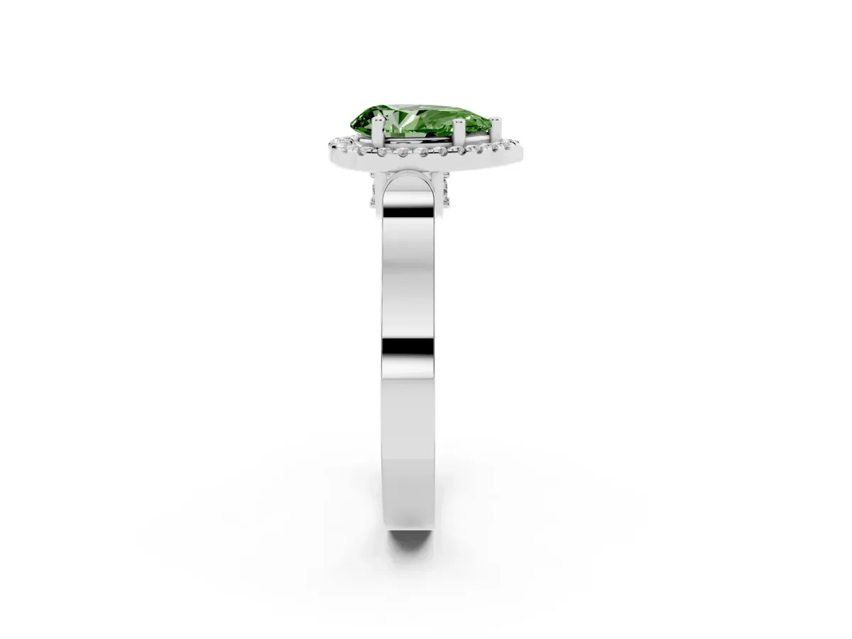 Fancy Green Pear Cut Halo Pave Split Shank Prong Setting Ring Silver