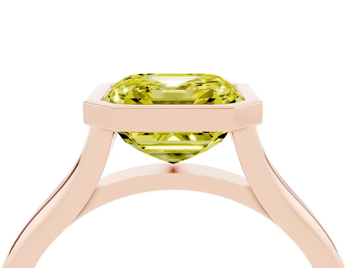 Fancy Yellow Bezel Set Asscher Cut Cut Solitaire Ring with Tapered Band Rose gold