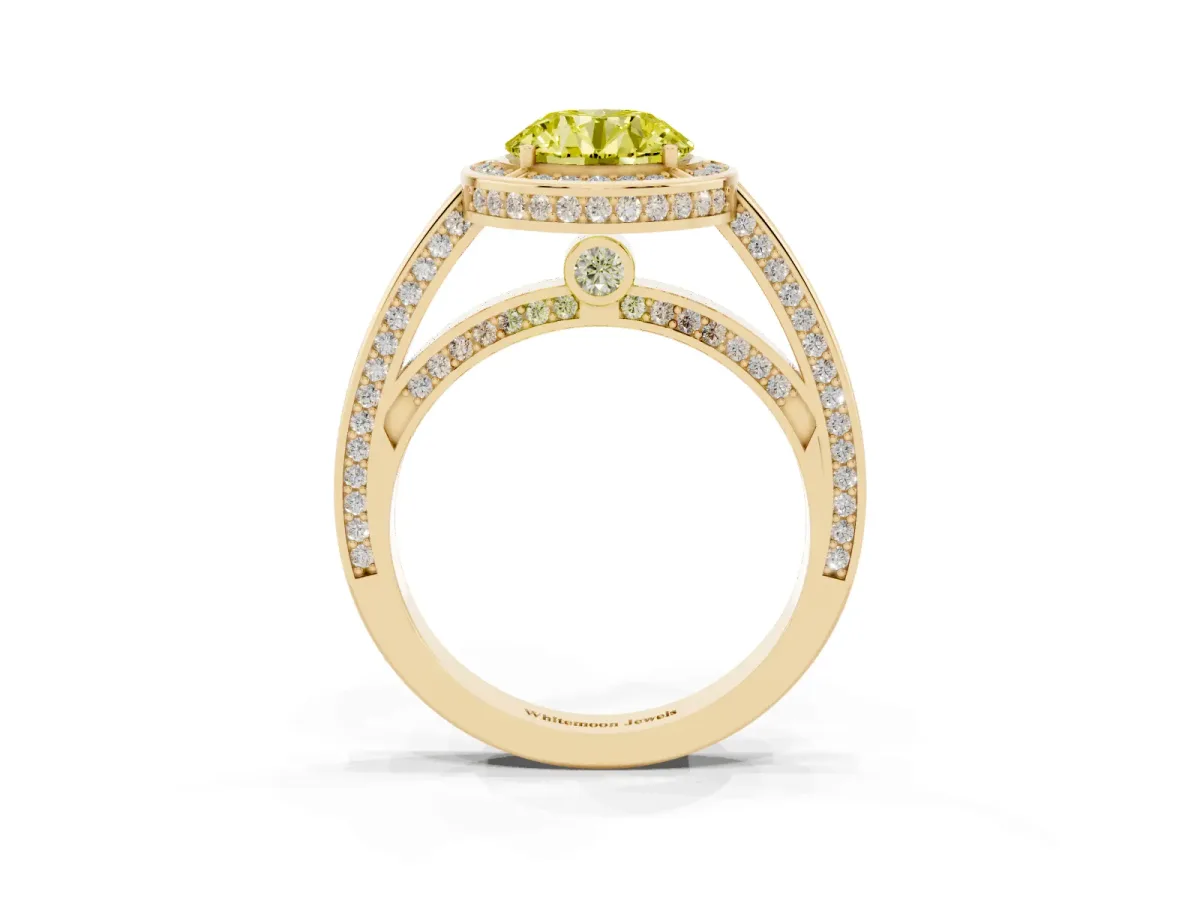 Fancy Yellow Round Cut Cut Halo Pave Split Shank Prong Setting Ring Yellow gold