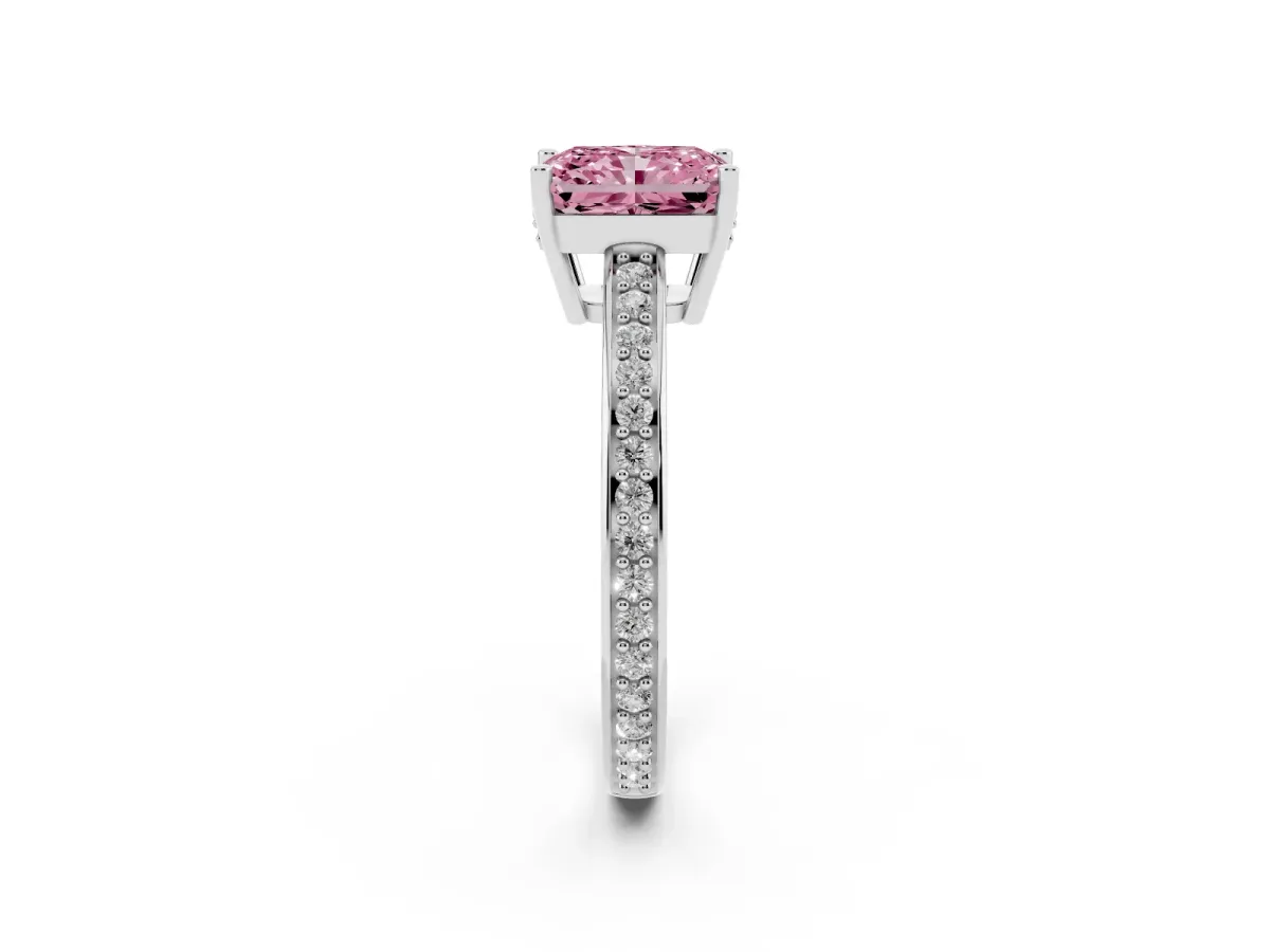 Fancy Pink Radiant Cut Solitaire Pavé Band Prong Setting Ring Silver