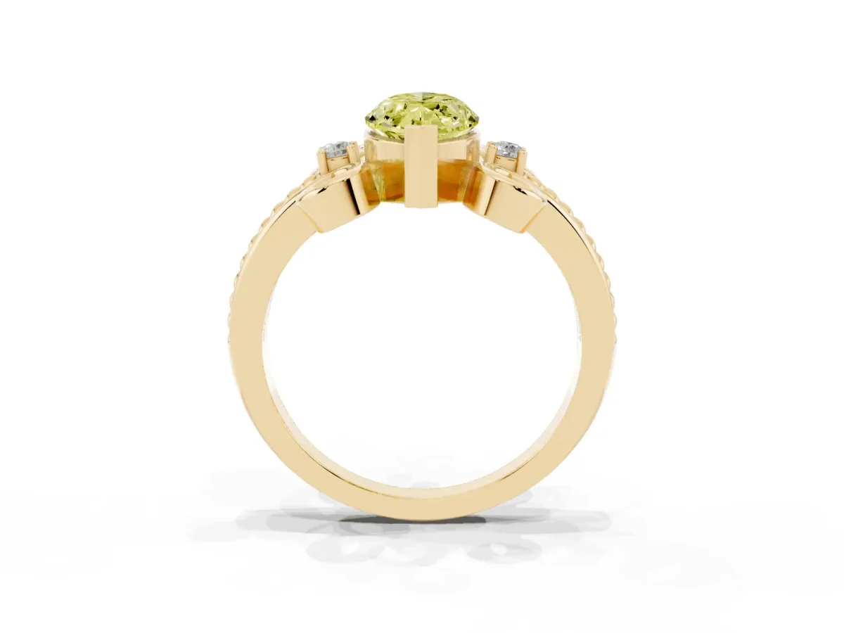 Fancy Yellow Marquise Cut Solitaire Twisted Band Scroll Prong Ring Yellow gold