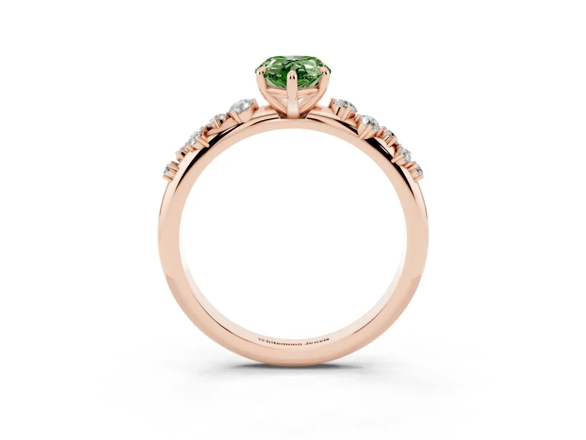 Fancy Green Pear Cut Diamond Cluster Prong-Set Solitaire Ring Rose gold