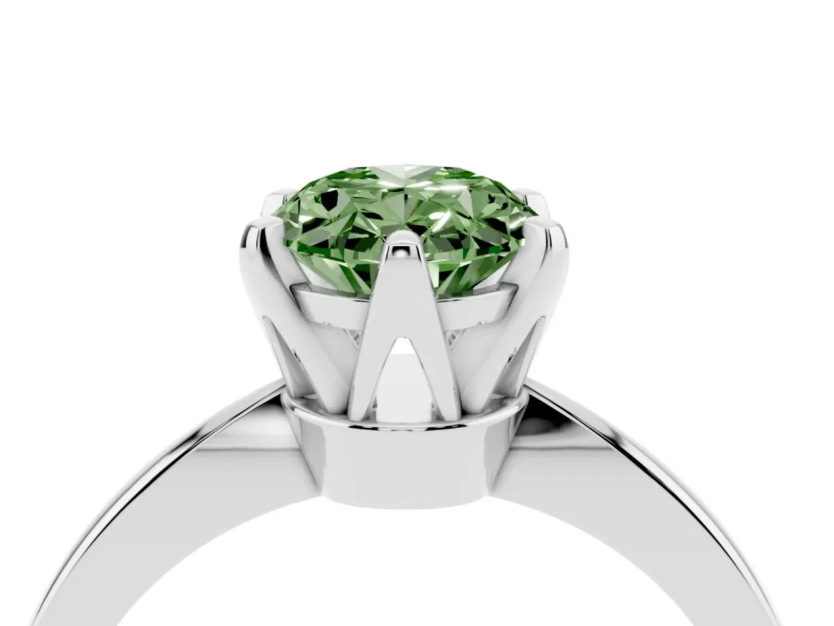 Fancy Green Oval Cut Solitaire Engagement Ring with Six-Prong Setting and Tapered Band Platinum