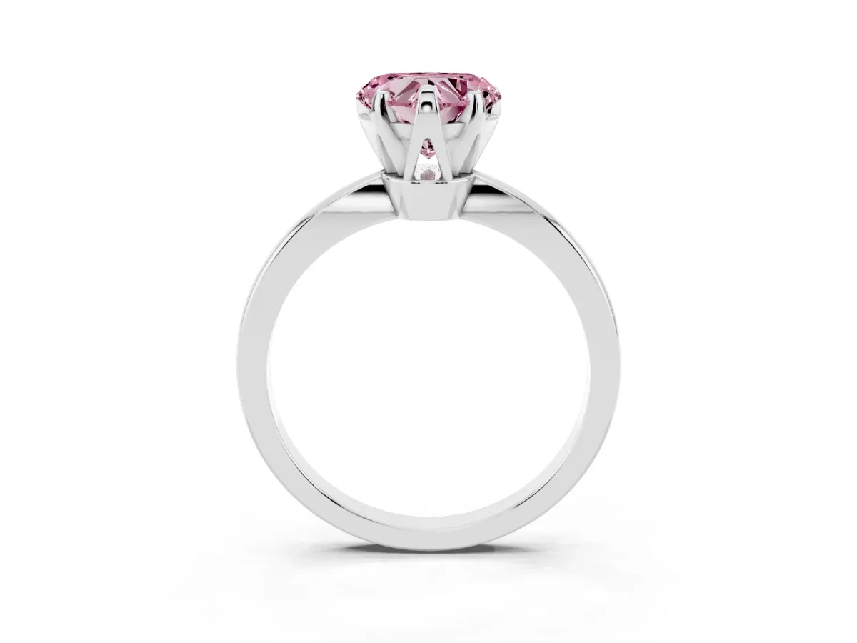 Fancy Pink Heart Cut Solitaire Engagement Ring with Six-Prong Setting and Tapered Band Silver