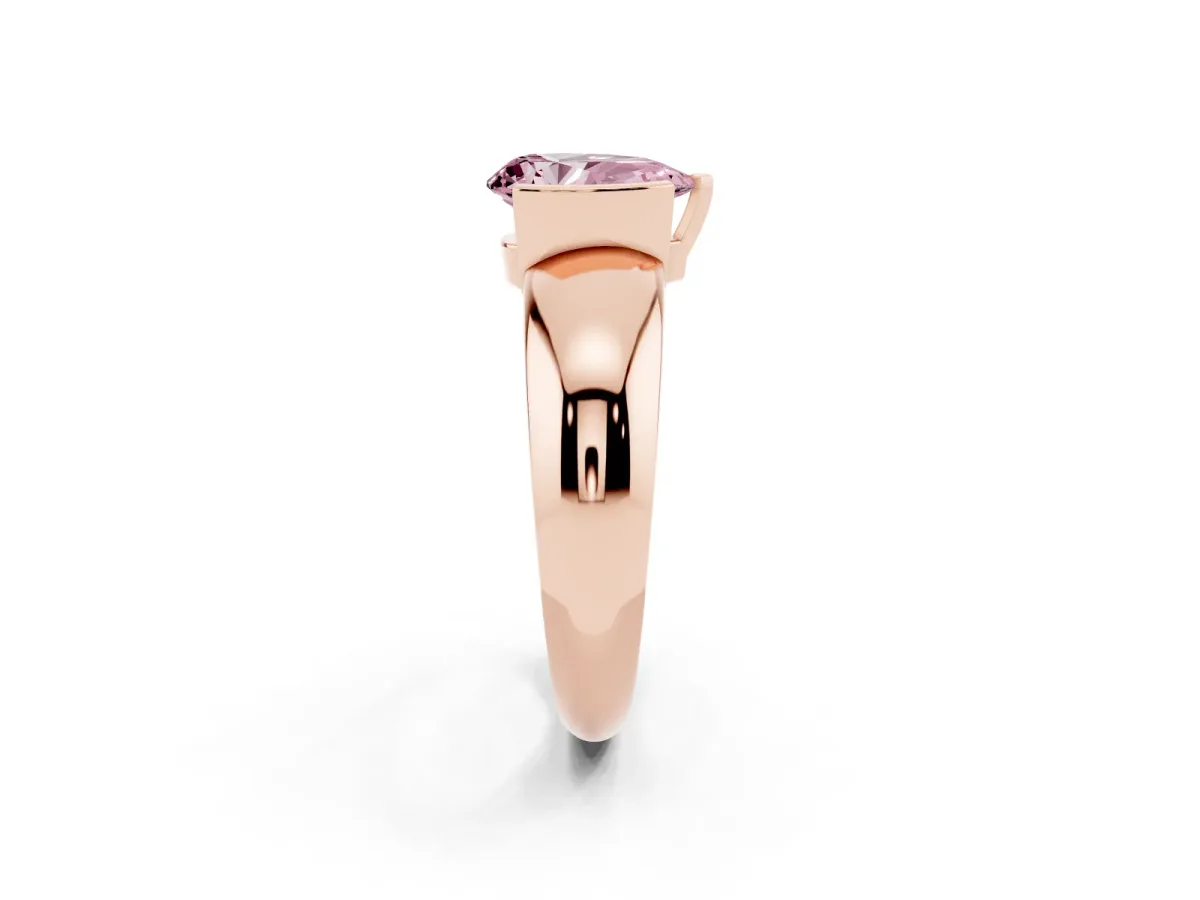 Fancy Pink Pear Cut Solitaire Tension Set Diamond Ring with Wide Band Rose gold