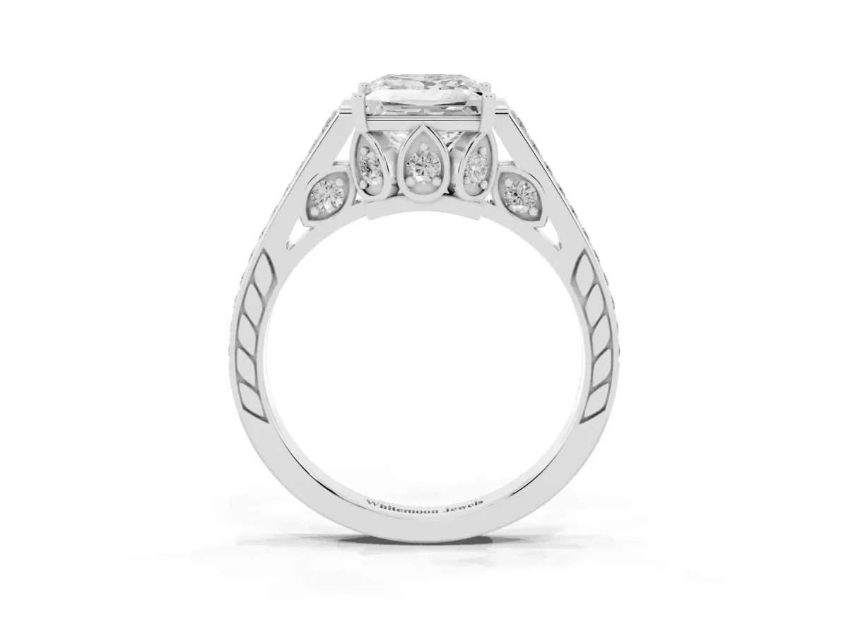 Princess Cut Cut Cathedral Pave Diamond Engagement Ring with Six-Prong Setting Silver