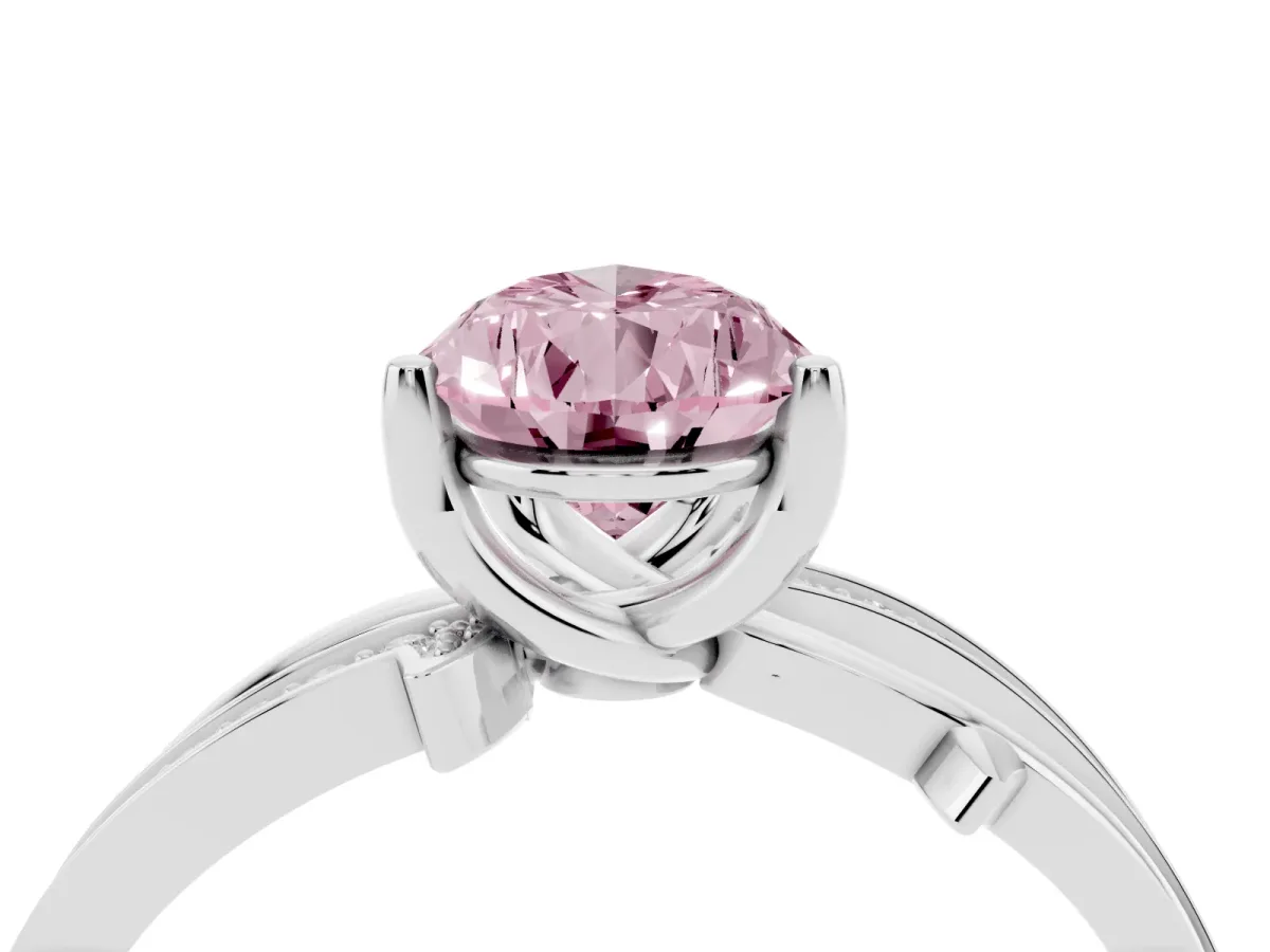 Fancy Pink Pear Cut Solitaire Twist Band with Pavé Accents and Four-Prong Setting Silver
