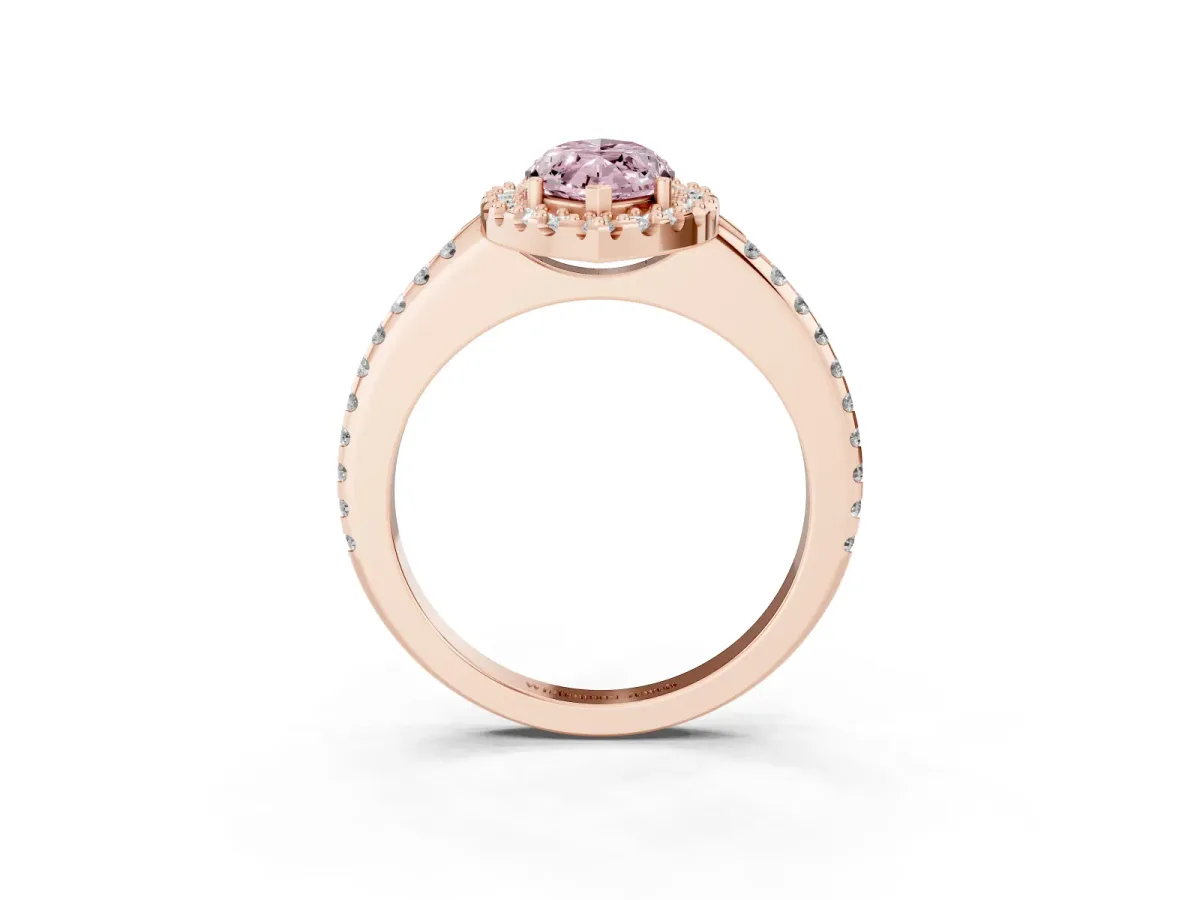 Fancy Pink Marquise Cut Diamond Pavé Halo Ring with Four-Prong Setting Rose gold