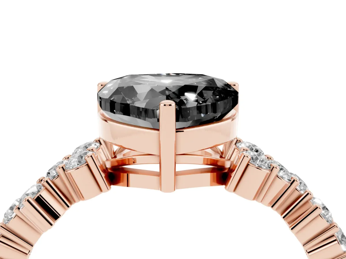 Fancy Black Heart Cut Diamond Scattered Round Accent Ring with Prong Setting Rose gold