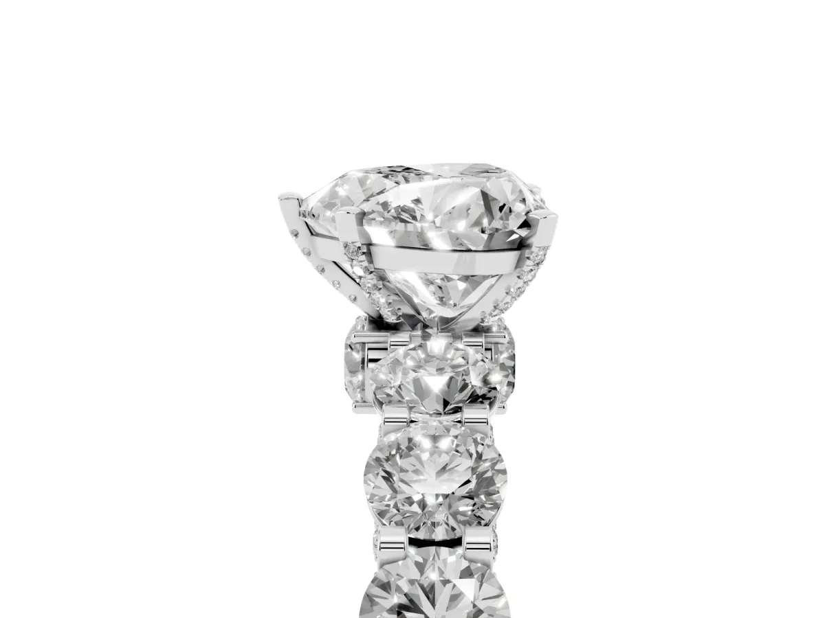 Heart Cut Diamond Side Stone Engagement Ring with Four-Prong Setting Silver