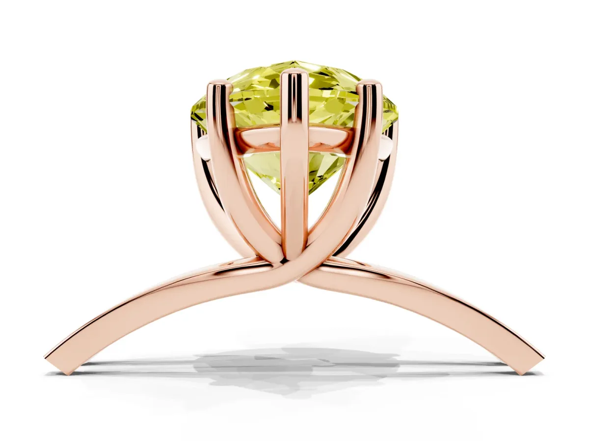 Fancy Yellow Pear Cut Cut Diamond Solitaire Engagement Ring with Tapered Plain Band and Four-Prong Setting Rose gold