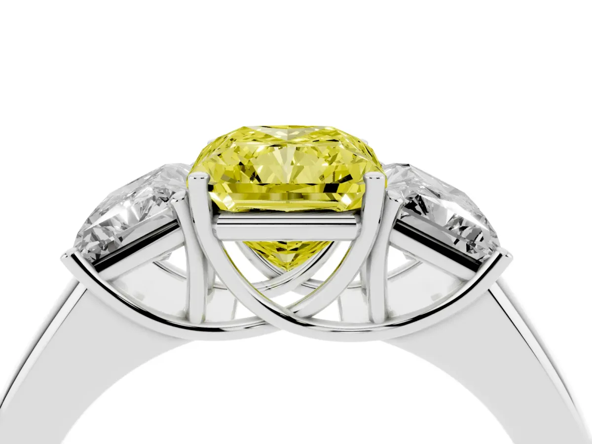 Fancy Yellow Three-Stone Radiant Cut Cut Diamond Ring with Prong Setting and Classic Band Silver