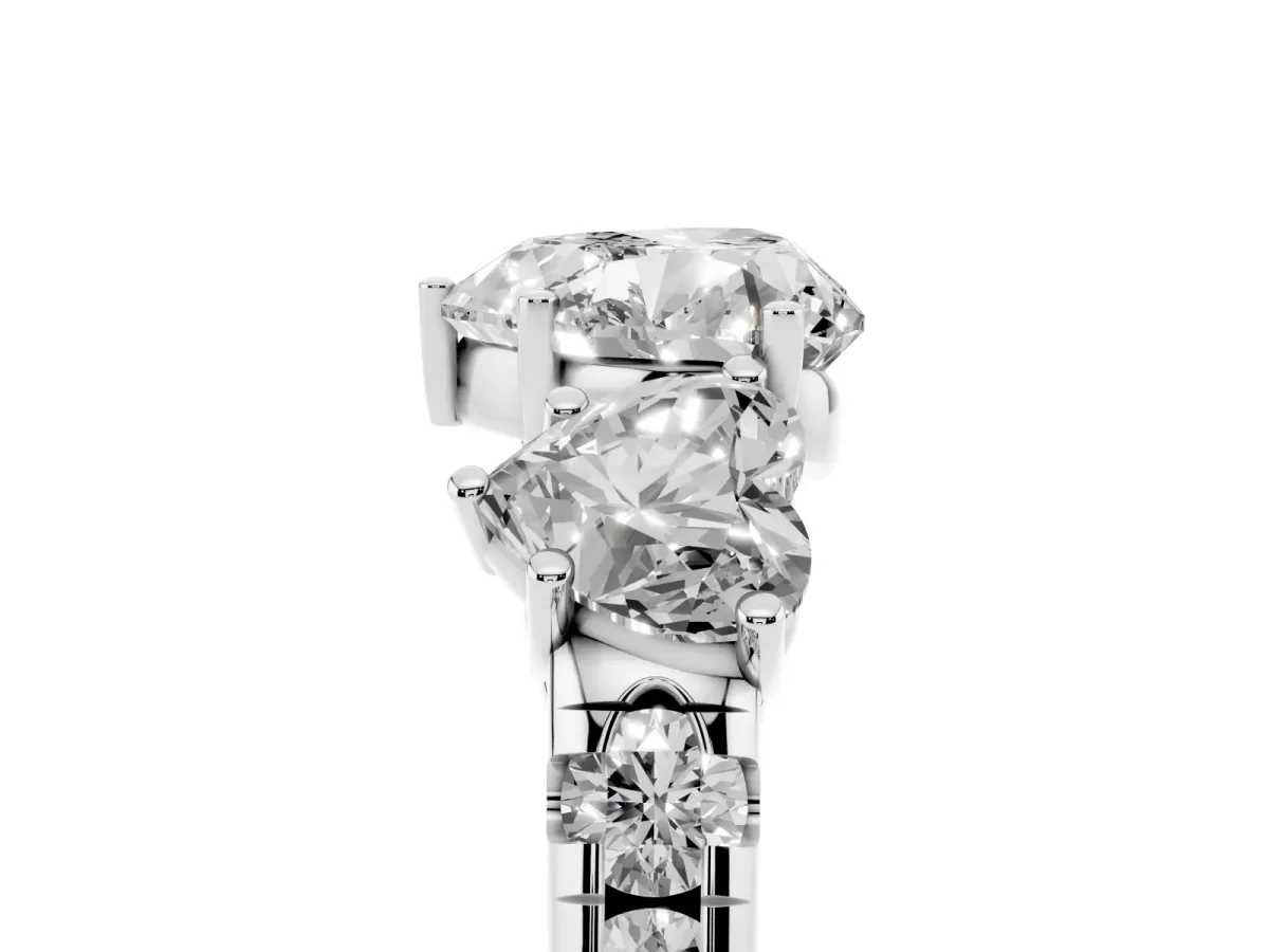 Three-Stone Heart Cut Diamond Pavé Band with Prong Setting Platinum