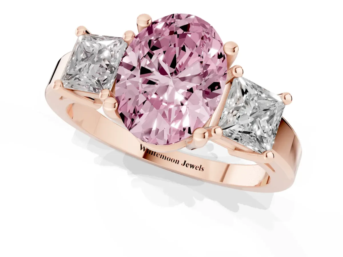 Fancy Pink Three-Stone Oval Cut Cut Solitaire Ring with Prong Setting Rose gold