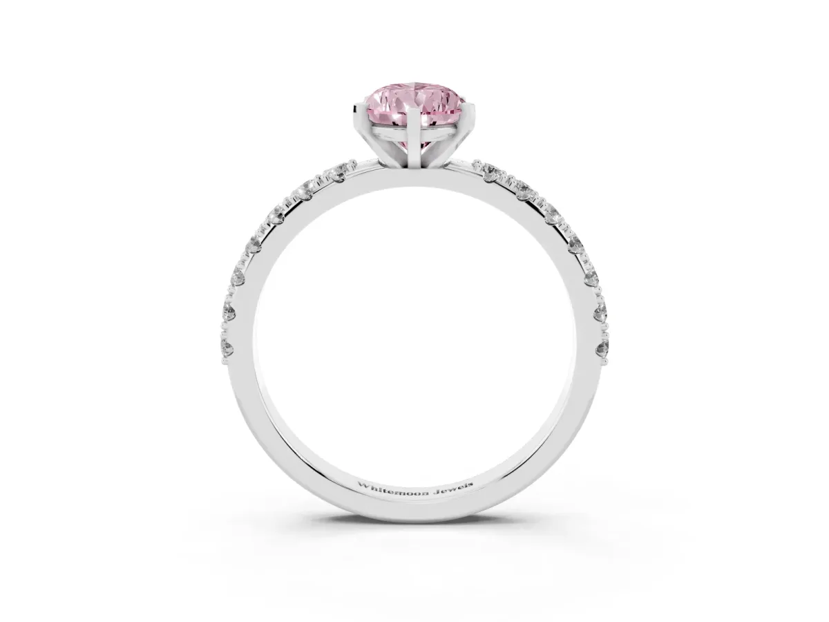 Fancy Pink Pear Cut Diamond Solitaire Pavé Band with Four-Prong Setting Silver