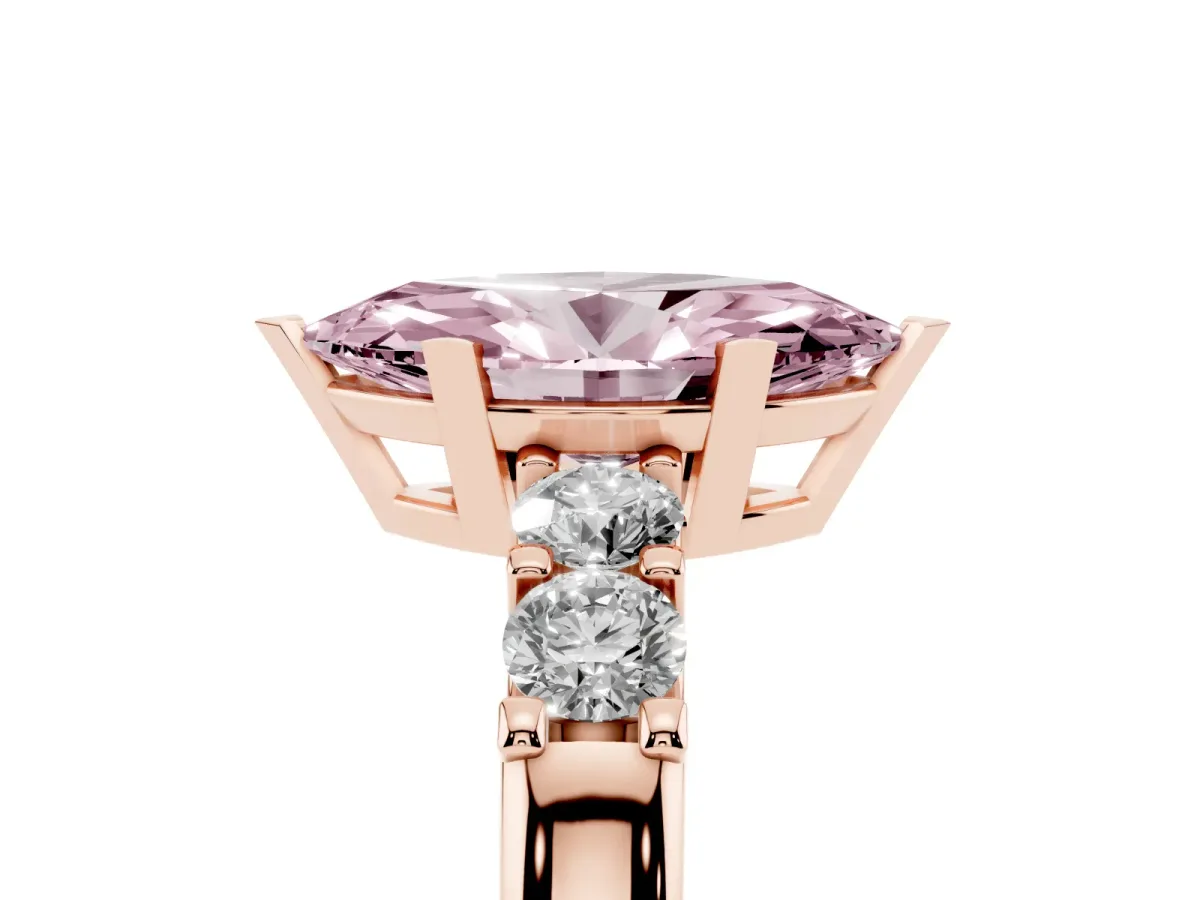 Fancy Pink Marquise Cut Brilliant Cut Diamond Five-Stone Prong Set Engagement Ring with Channel Band Rose gold