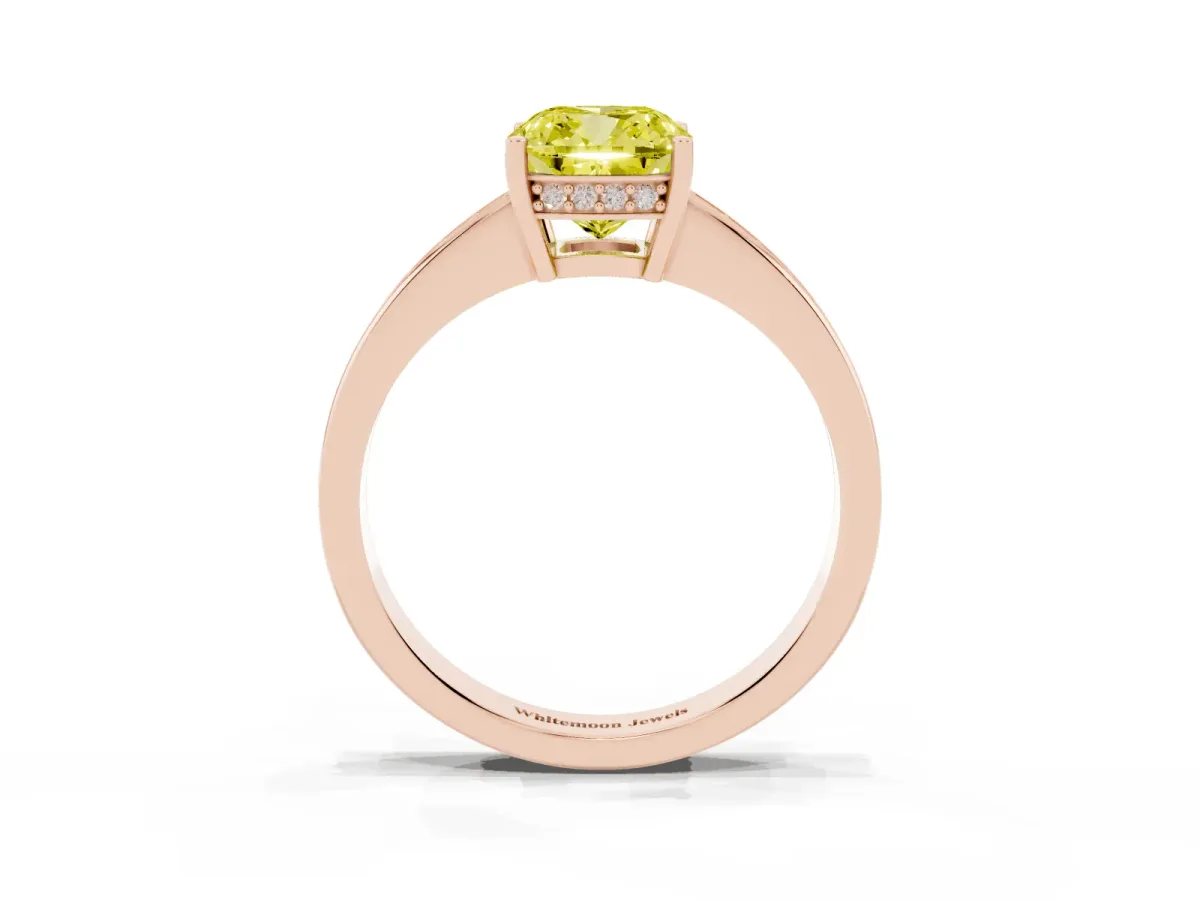 Fancy Yellow Cushion Cut Solitaire Pavé Band Prong Setting Ring Rose gold