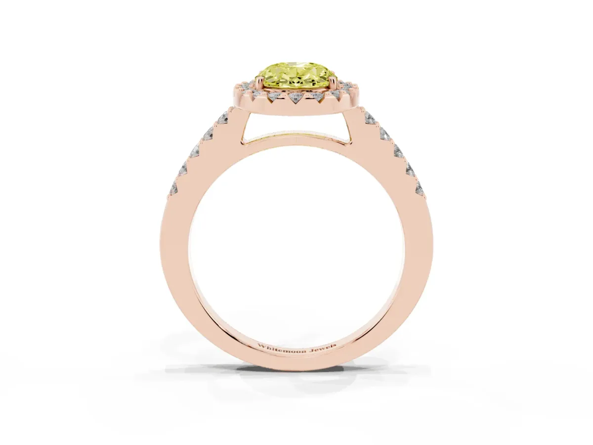 Fancy Yellow Oval Cut Halo Diamond Pavé Solitaire Ring Rose gold