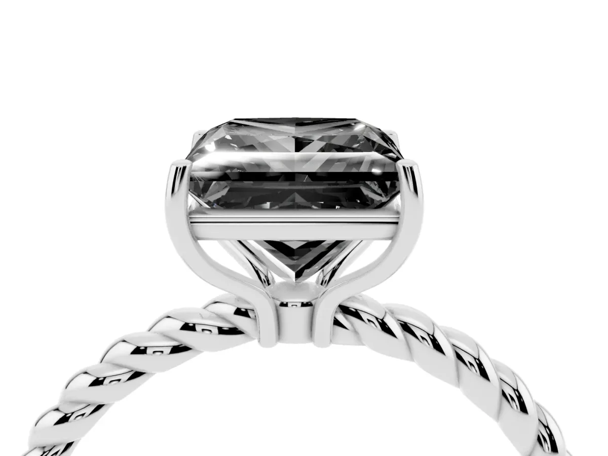 Fancy Black Princess Cut Solitaire Twisted Band 4-Prong Ring Silver