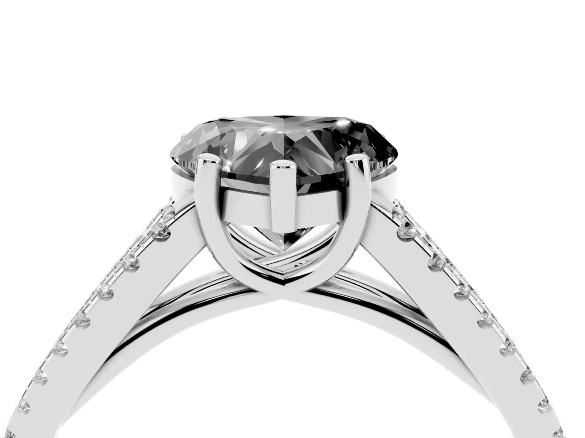 Fancy Black Heart Cut Diamond Solitaire Engagement Ring with Split Shank Pavé Band Silver