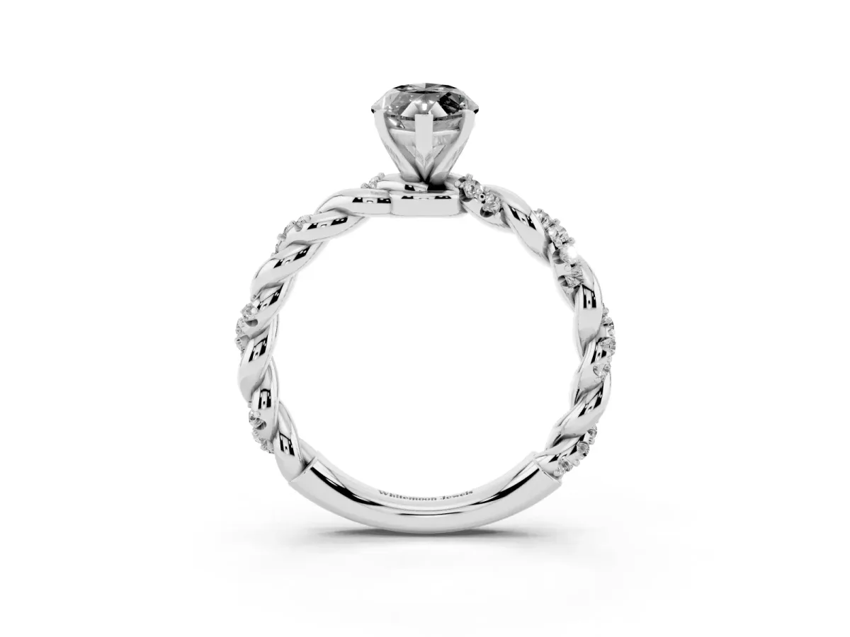 Fancy Black Marquise Cut Diamond Solitaire Ring with Twisted Band and Pavé Accents Silver