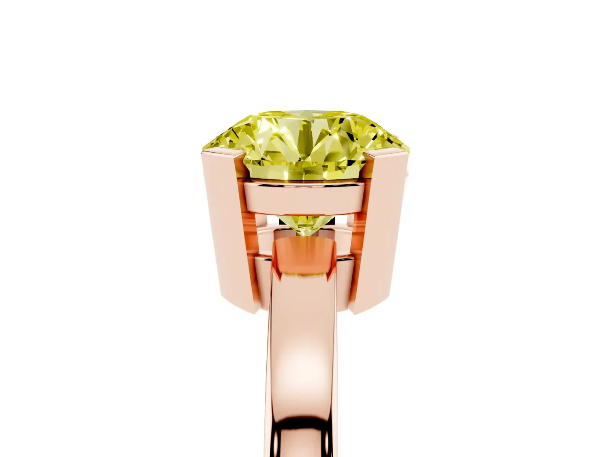 Fancy Yellow Round Cut Cut Solitaire Ring with Four-Prong Setting and Classic Band Rose gold