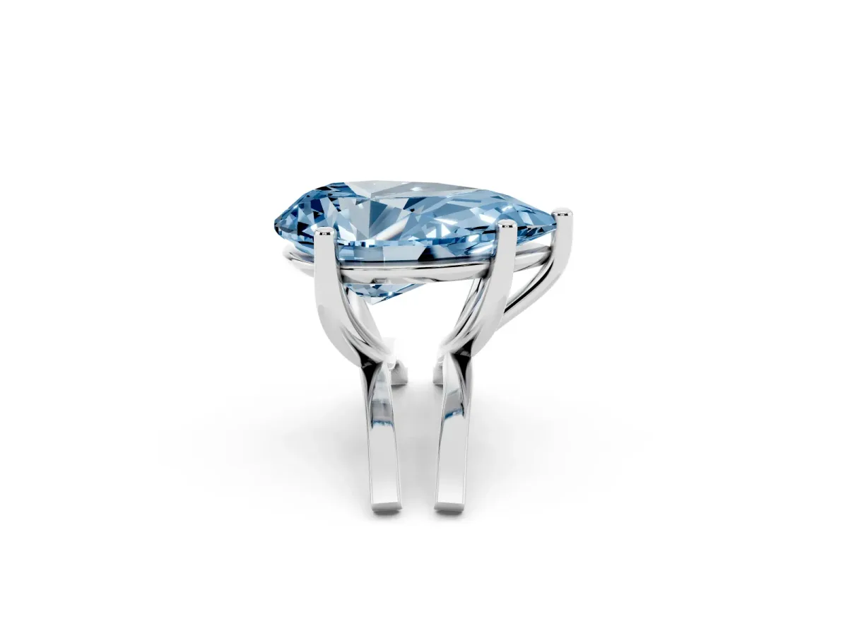 Fancy Blue Pear Cut Cut Diamond Solitaire Engagement Ring with Tapered Plain Band and Four-Prong Setting Silver