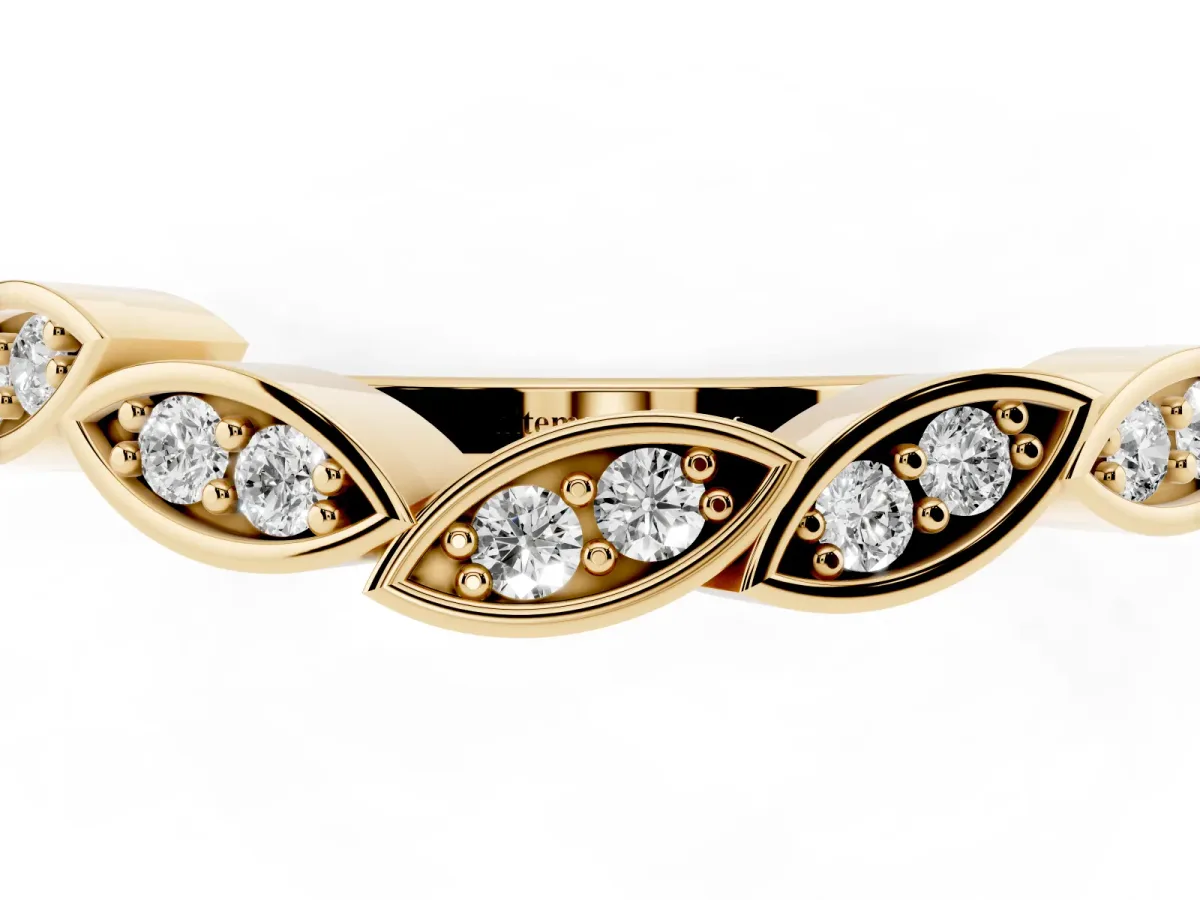 Marquise Diamond Leaf Eternity Band with Bezel Setting Yellow gold
