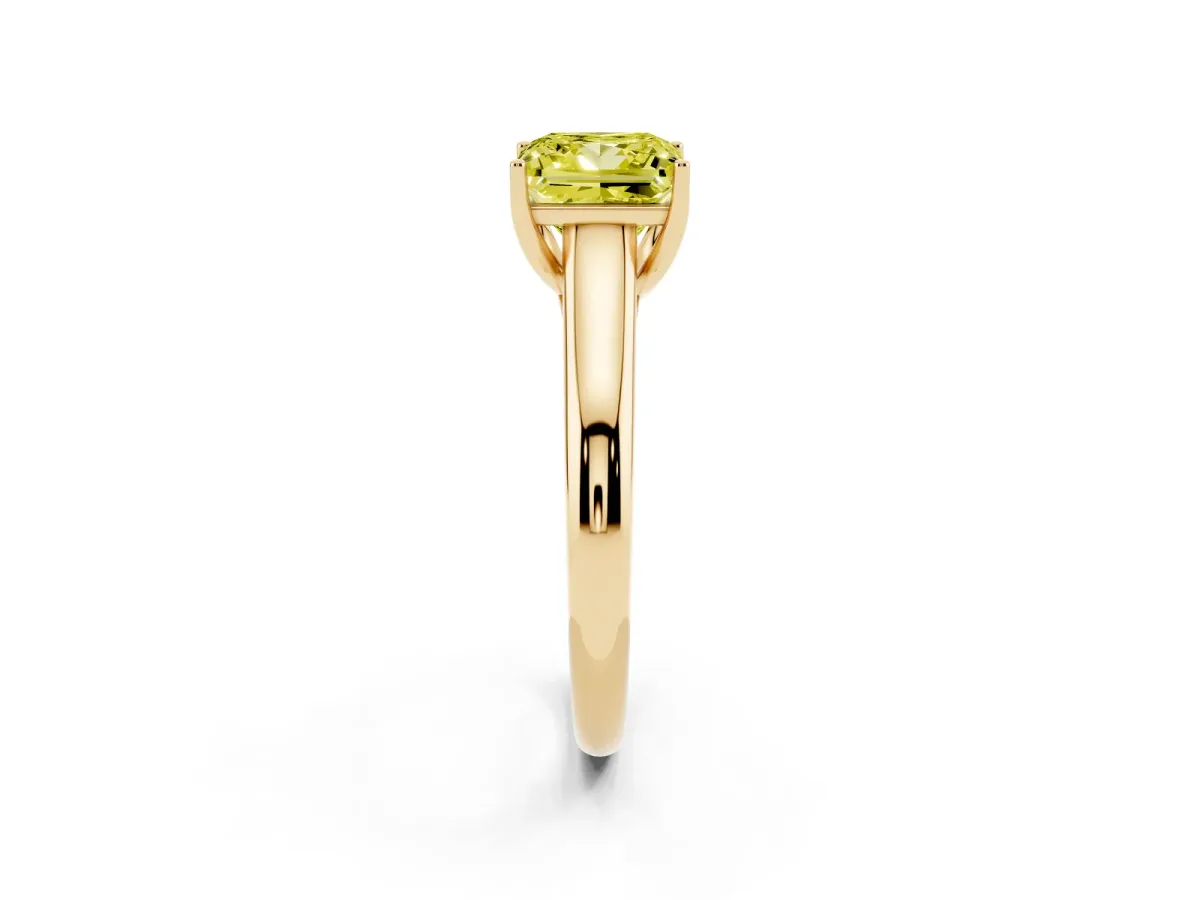 Fancy Yellow Princess Cut Solitaire Engagement Ring with Tapered Band and Four-Prong Setting Yellow gold