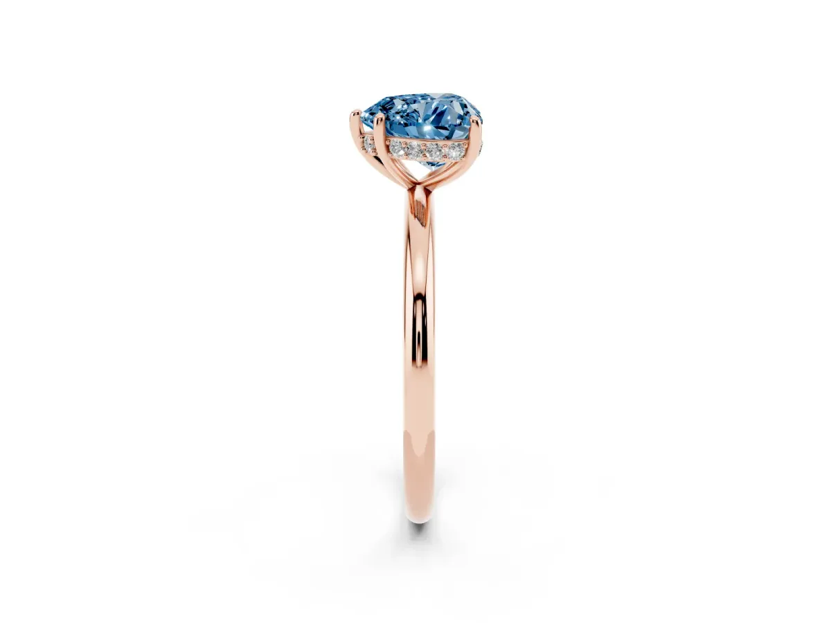 Fancy Blue Heart Cut Solitaire Diamond Ring with a Classic Band and Four-Prong Setting Rose gold