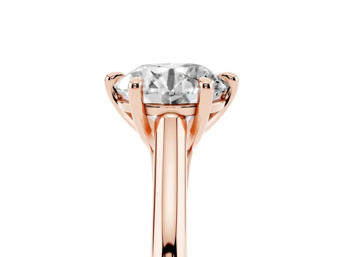 Round Cut Solitaire Engagement Ring with Six-Prong Setting and Classic Band Rose gold