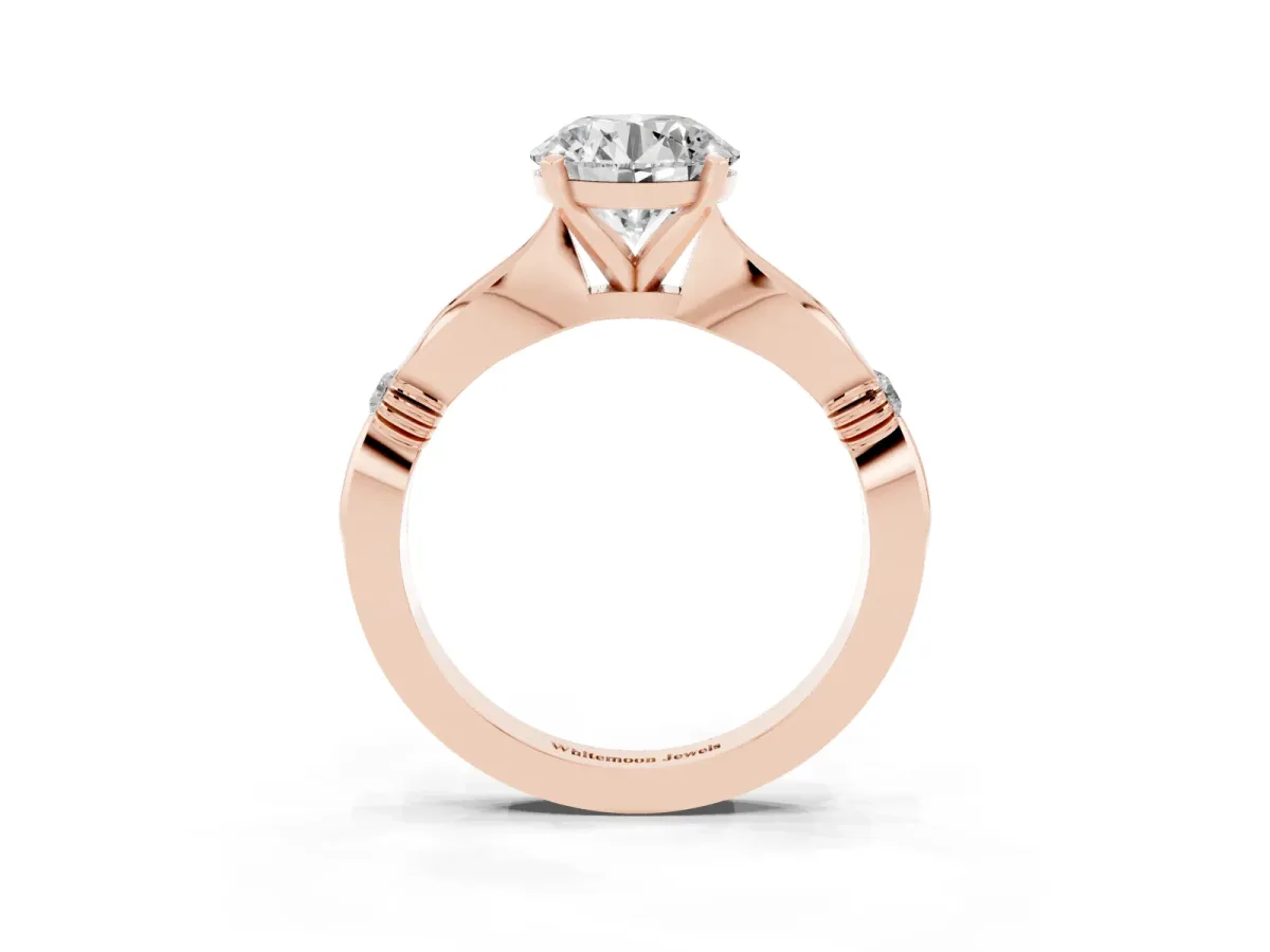 Round Cut Solitaire Diamond Twisted Band with Four-Prong Setting Rose gold