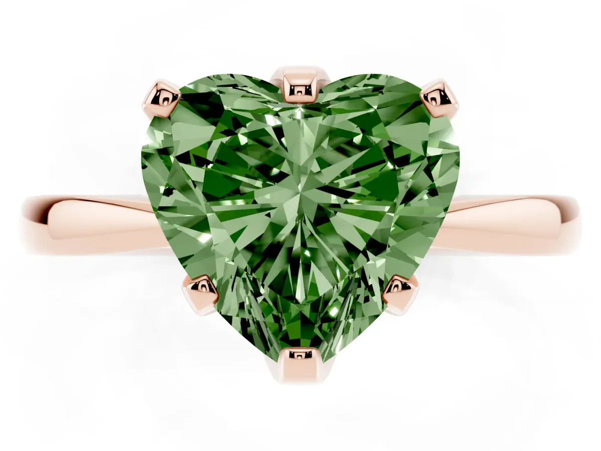 Fancy Green Heart Cut Solitaire Engagement Ring with Six-Prong Setting and Tapered Band Rose gold