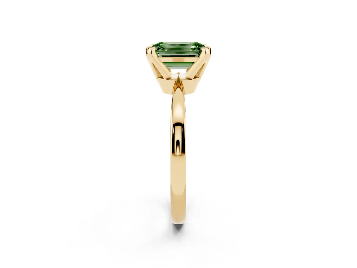 Fancy Green Emerald Cut Solitaire Engagement Ring with Six-Prong Setting and Tapered Band Yellow gold