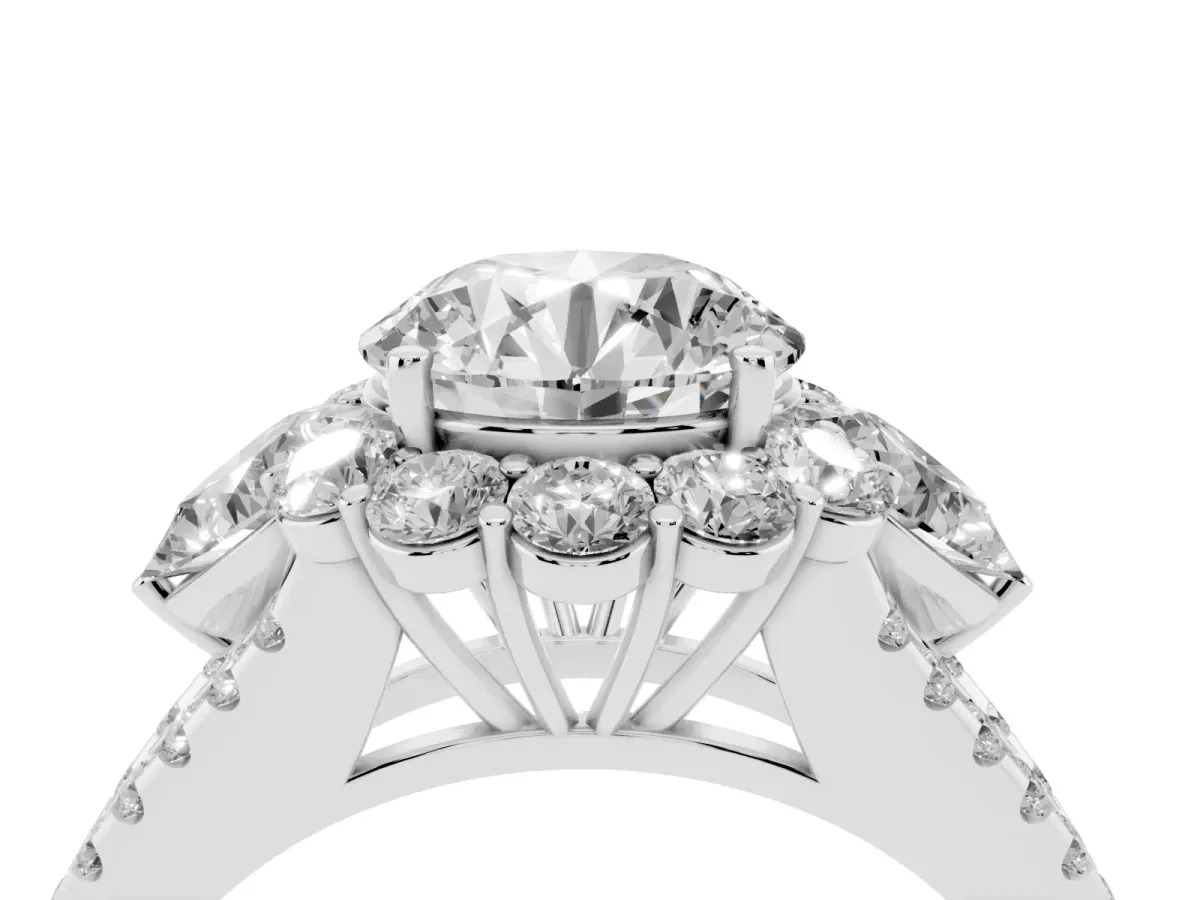 Round Cut Halo Split Shank Diamond Engagement Ring with Prong Setting Silver
