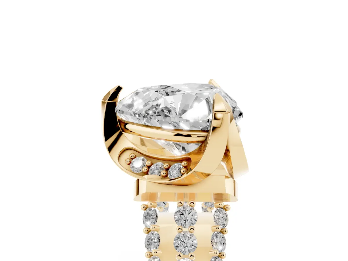 Heart Cut Solitaire Pave Split Shank Ring with Four-Prong Setting Yellow gold