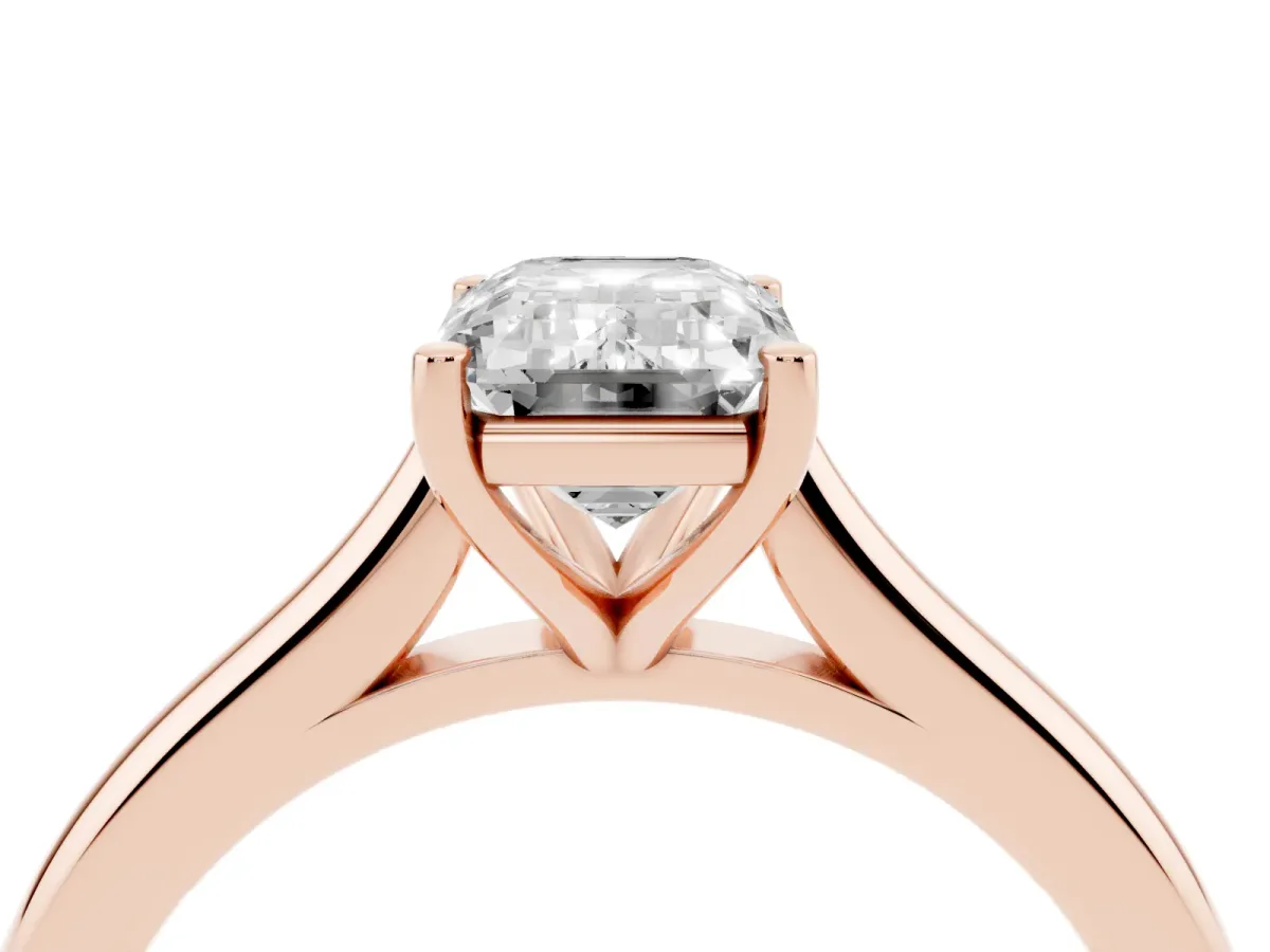 Emerald Cut Cut Solitaire Ring with Cathedral Band and Four-Prong Setting Rose gold
