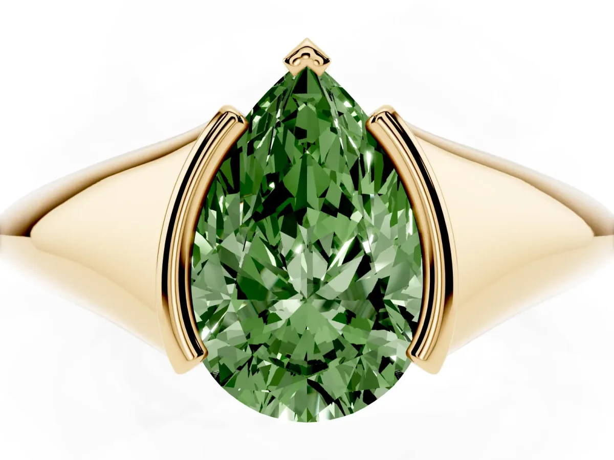 Fancy Green Pear Cut Solitaire Tension Set Diamond Ring Yellow gold
