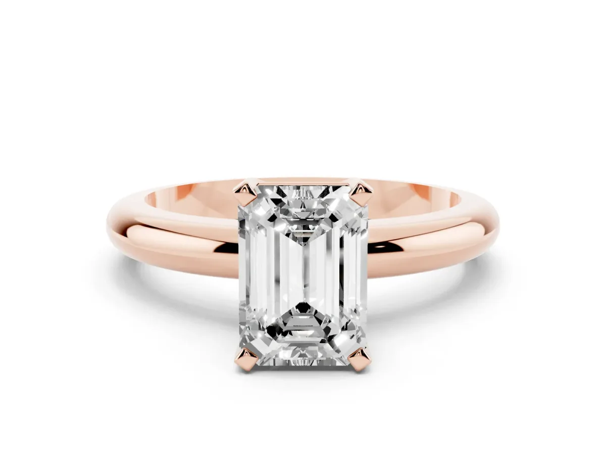 Emerald Cut Diamond Solitaire Engagement Ring with Round Band and Four-Prong Setting Rose gold
