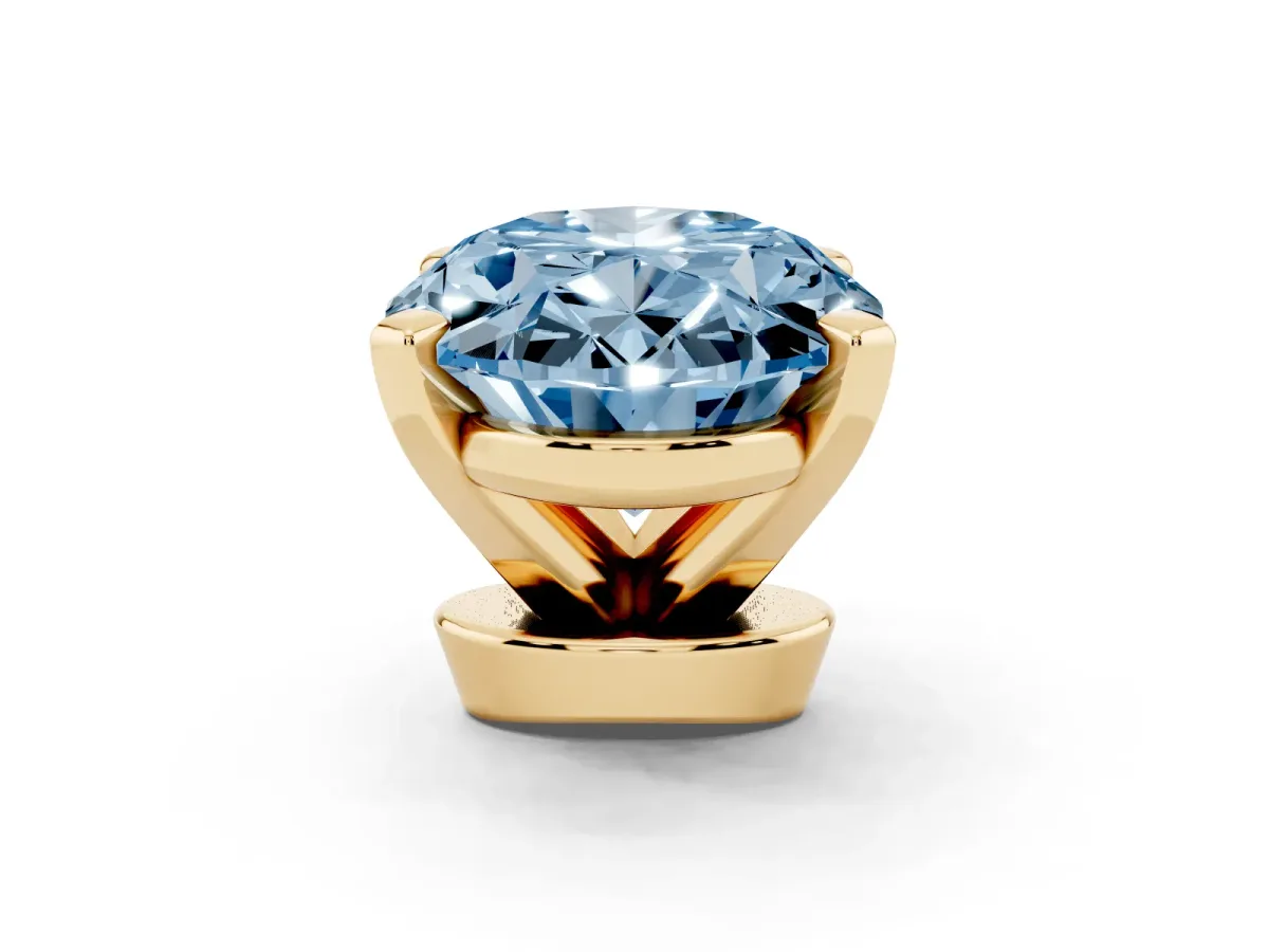 Fancy Blue Oval Cut Diamond Solitaire Ring with Prong Setting and Classic Band Yellow gold