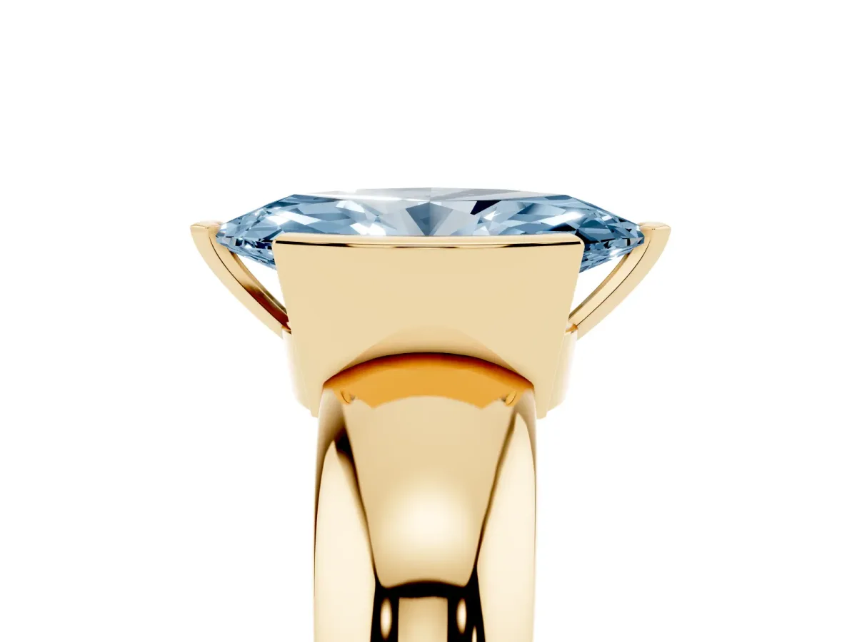 Fancy Blue Marquise Cut Solitaire Tension Set Diamond Ring with Wide Band Yellow gold